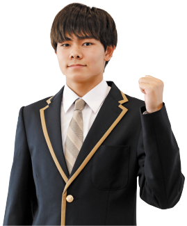 ガッツポーズをした男子学生